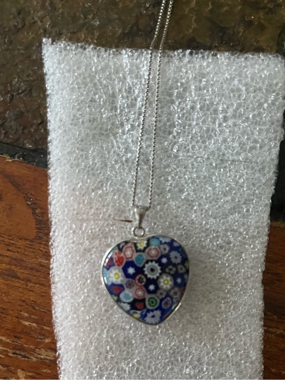 Murano Millefiori Heart Pendant .026 Necklace - Blue Floral unbranded - Picture 3 of 5